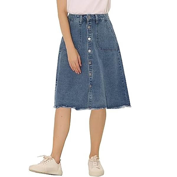 Allegra K Gonne di jeans da donna con orlo grezzo Button Down Midi Jeans Gonna